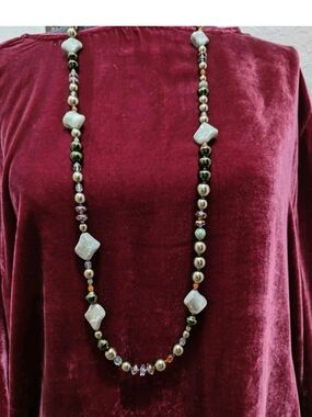 Joan Rivers Long Multi-Bead Green and Gold Women's Necklace